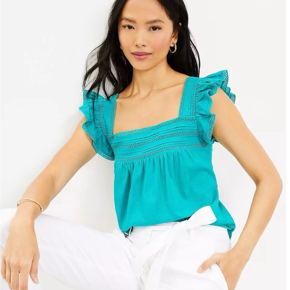 LOFT Square Neck Ruffle Sleeve Top - Picture 2 of 6